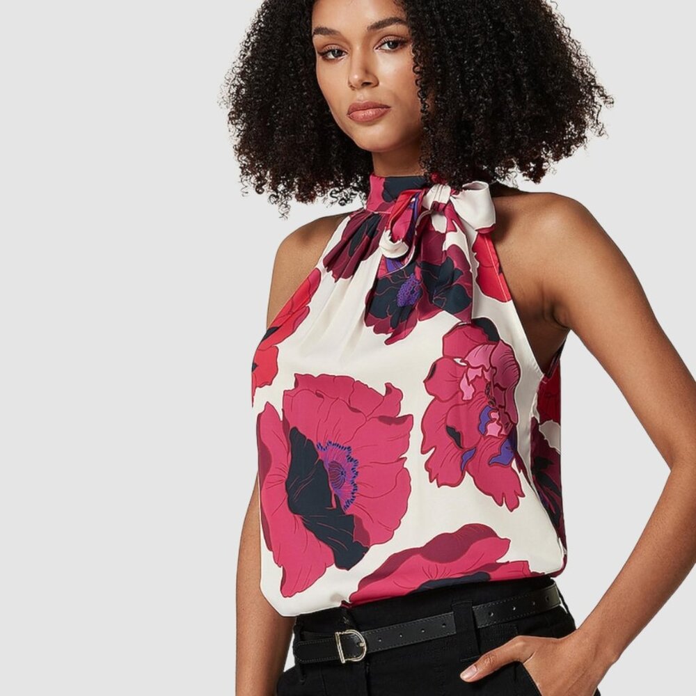 Floral Halter with Tie Neck